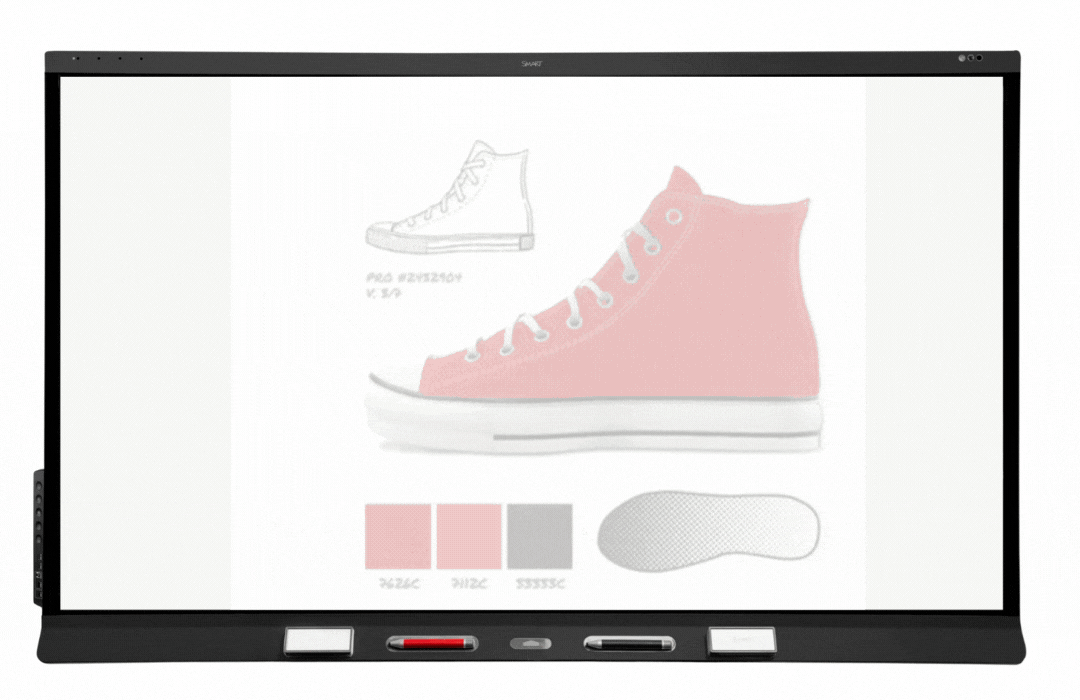 SMART board showing the design of a red shoe