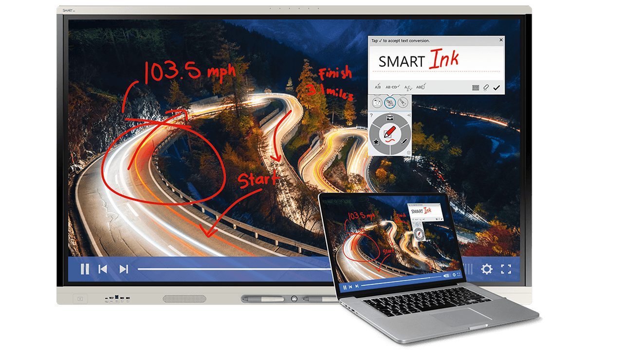 SMART Board MX series display with SMART Ink engaged on laptop.