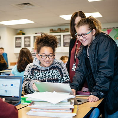 Two students taking part in student-led work.