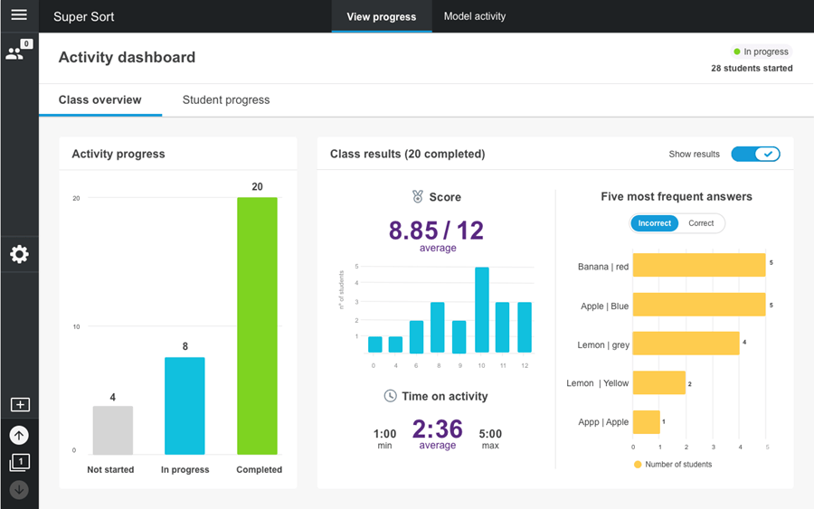 Delivery teacher dashboard Class overview match en up instantly check when prompted