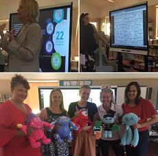 A group of teachers holding stuffed animals