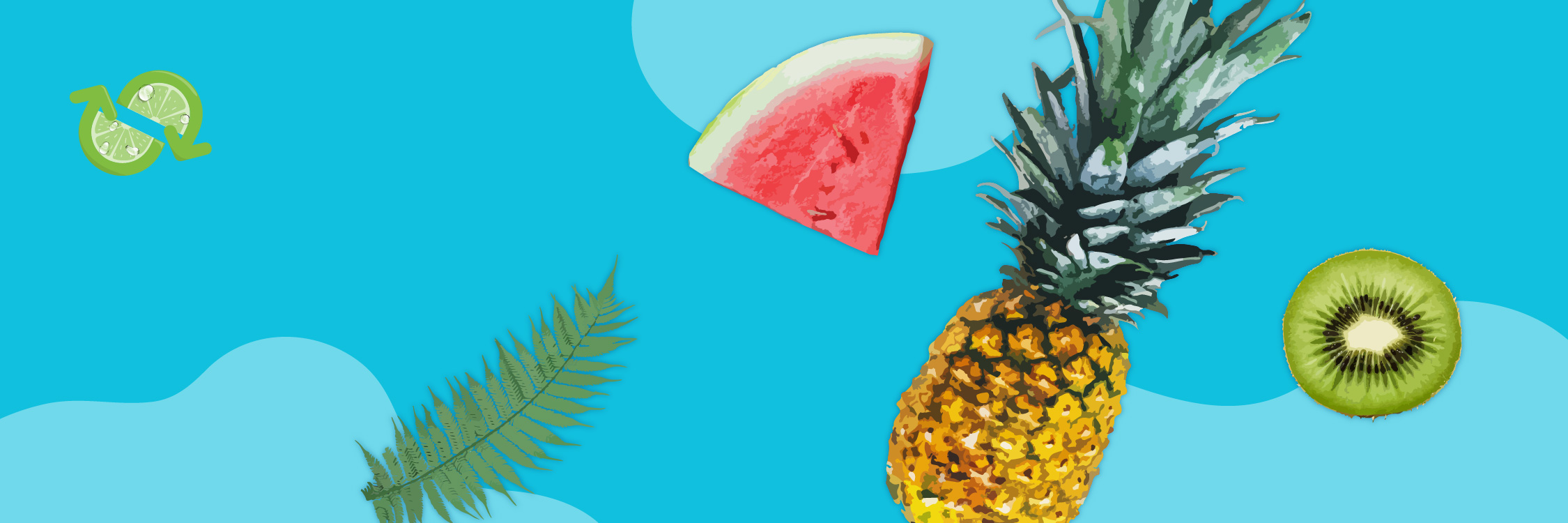 Bright graphic with fresh fruit.