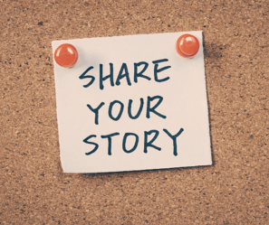Sticky note saying "Share your story"