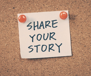 Sticky note saying "Share your story"