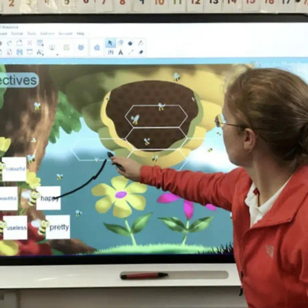 An educator using Lumio on a SMART Board.