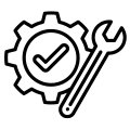 Icon of a cog with a checkmark and a wrench