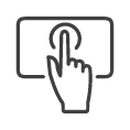 Icon illustrating multi-touch capability with a hand pointing to a touch screen.