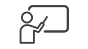 Icon showing a person pointing to a SMART Board, indicating an opportunity to consult with a SMART expert and receive answers to your questions.