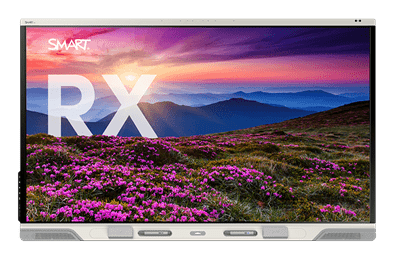 L'écran interactif SMART Board série RX présente un magnifique paysage de montagne au coucher du soleil.