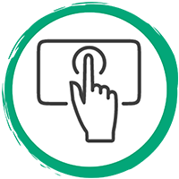 صورة دائرية بداخلها إصبع يشير إلى الأعلى نحو شاشة.