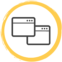 En grafik af en cirkel med to browserfaner vist.