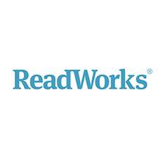 Logo for 'ReadWorks' with simple blue lettering and a registered trademark symbol.