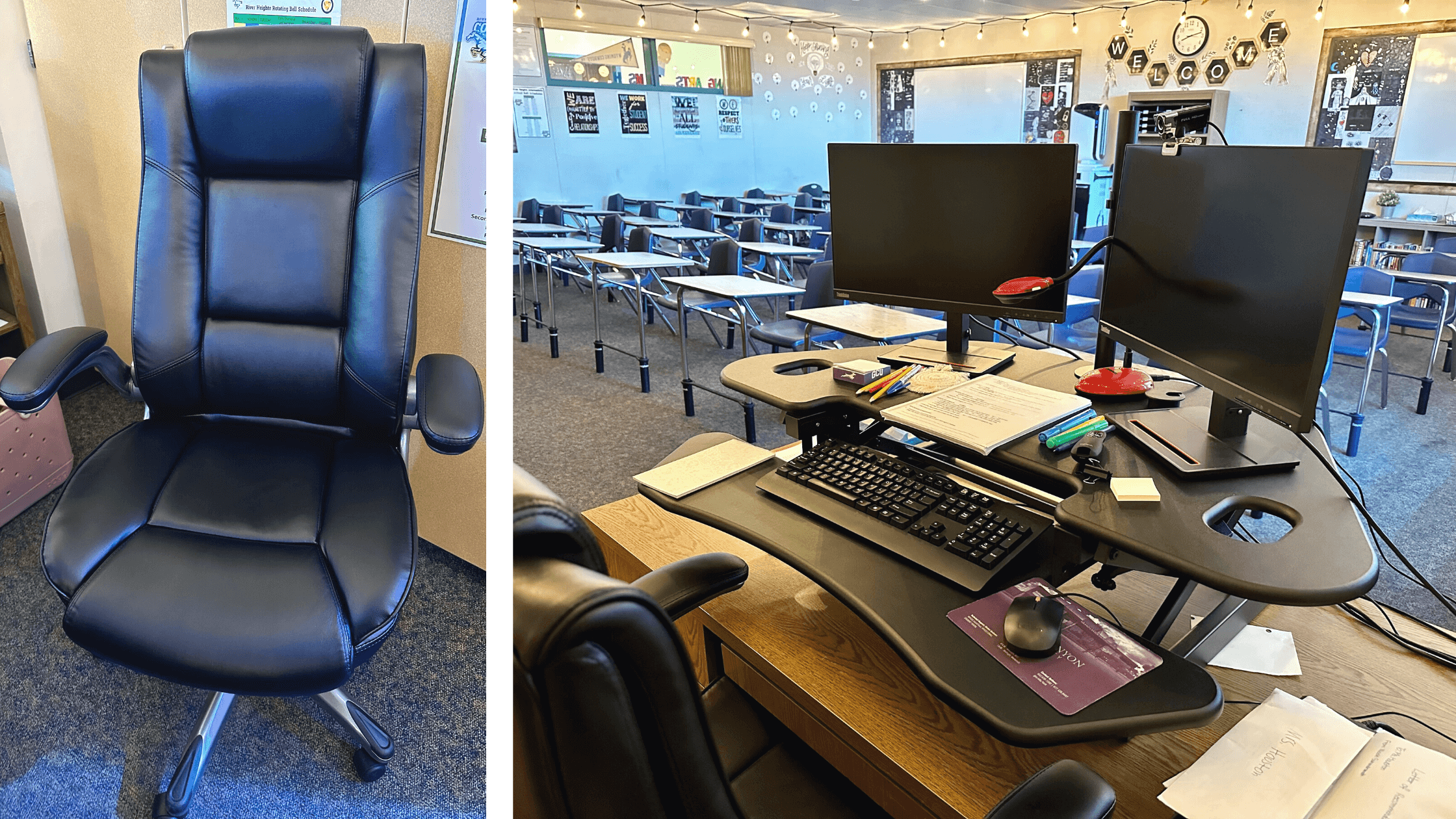 Image of a chair and two monitors