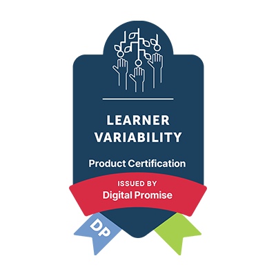 Digital Promise Learner Variability Product Certification badge in blue, red, and green.