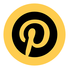 Pinterest logo in black on yellow background