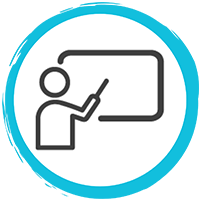 O imagine a unui cerc cu o persoană care face un gest spre un ecran.